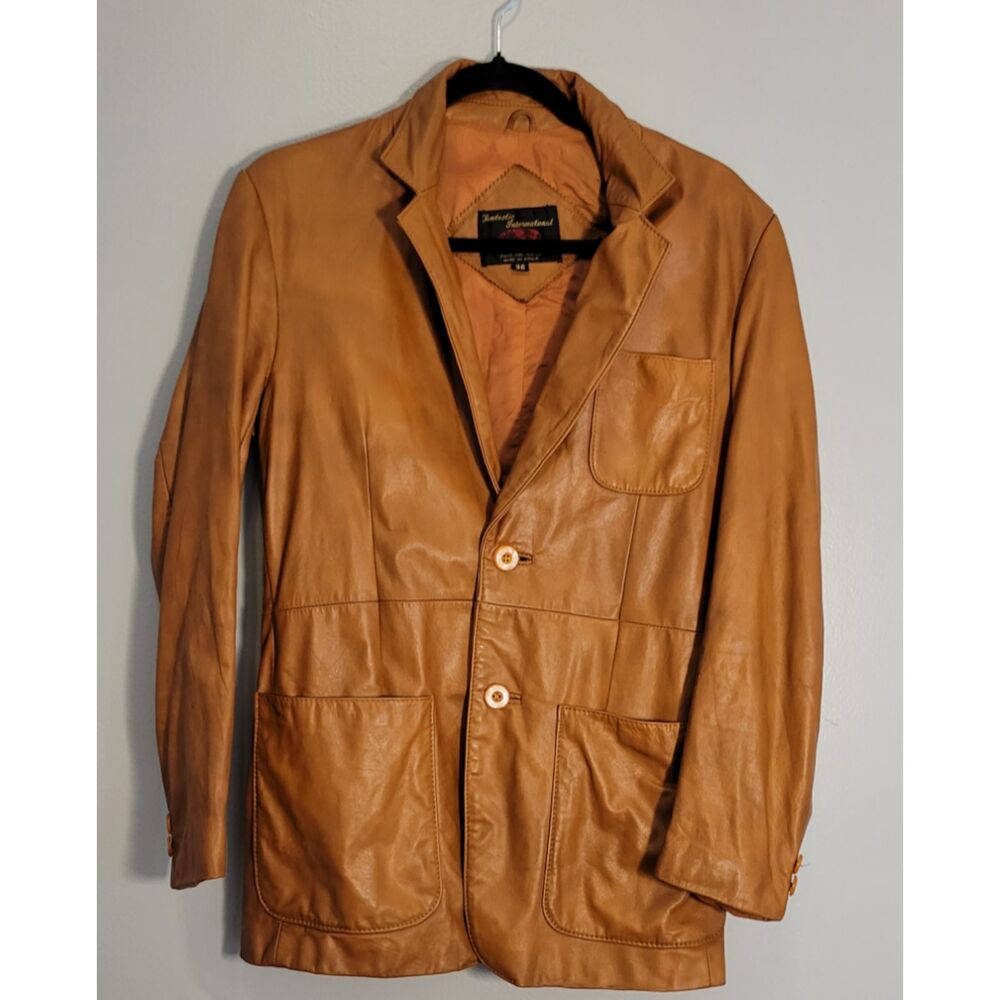 Vintage 80s 90s Brown Leather Blazer Jacket Classic Tailored Minimalist Size 36